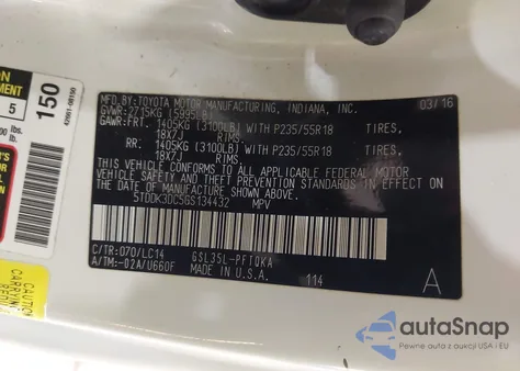 2016 Toyota Sienna Xle Premium 7 Passenger z USA, uszkodzony, nr VIN 5TDDK3DC5GS134432